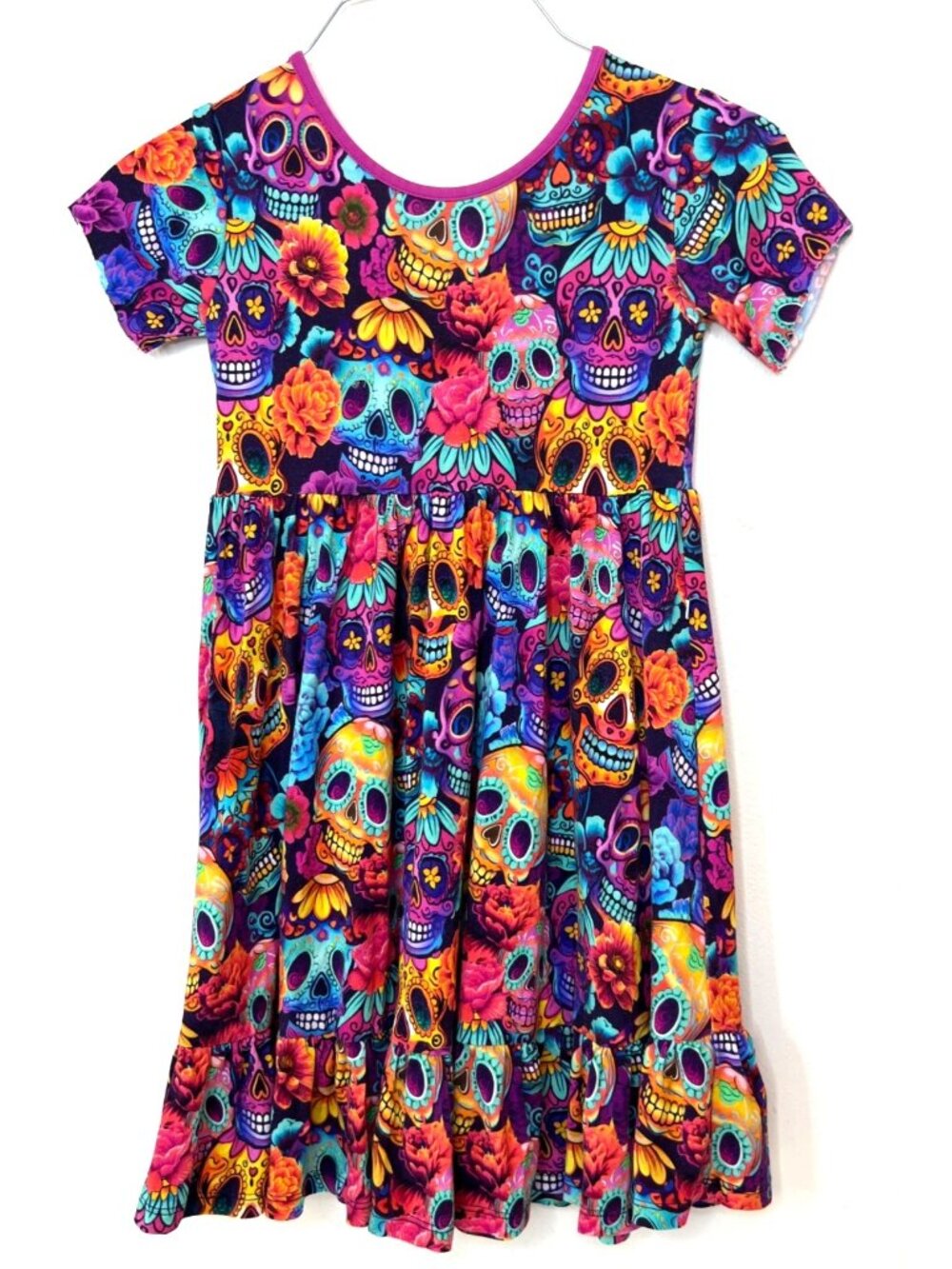 Bums & Roses 7/8Y Girls Dress Bamboo Viscose Sugar Skulls Day of the Dead